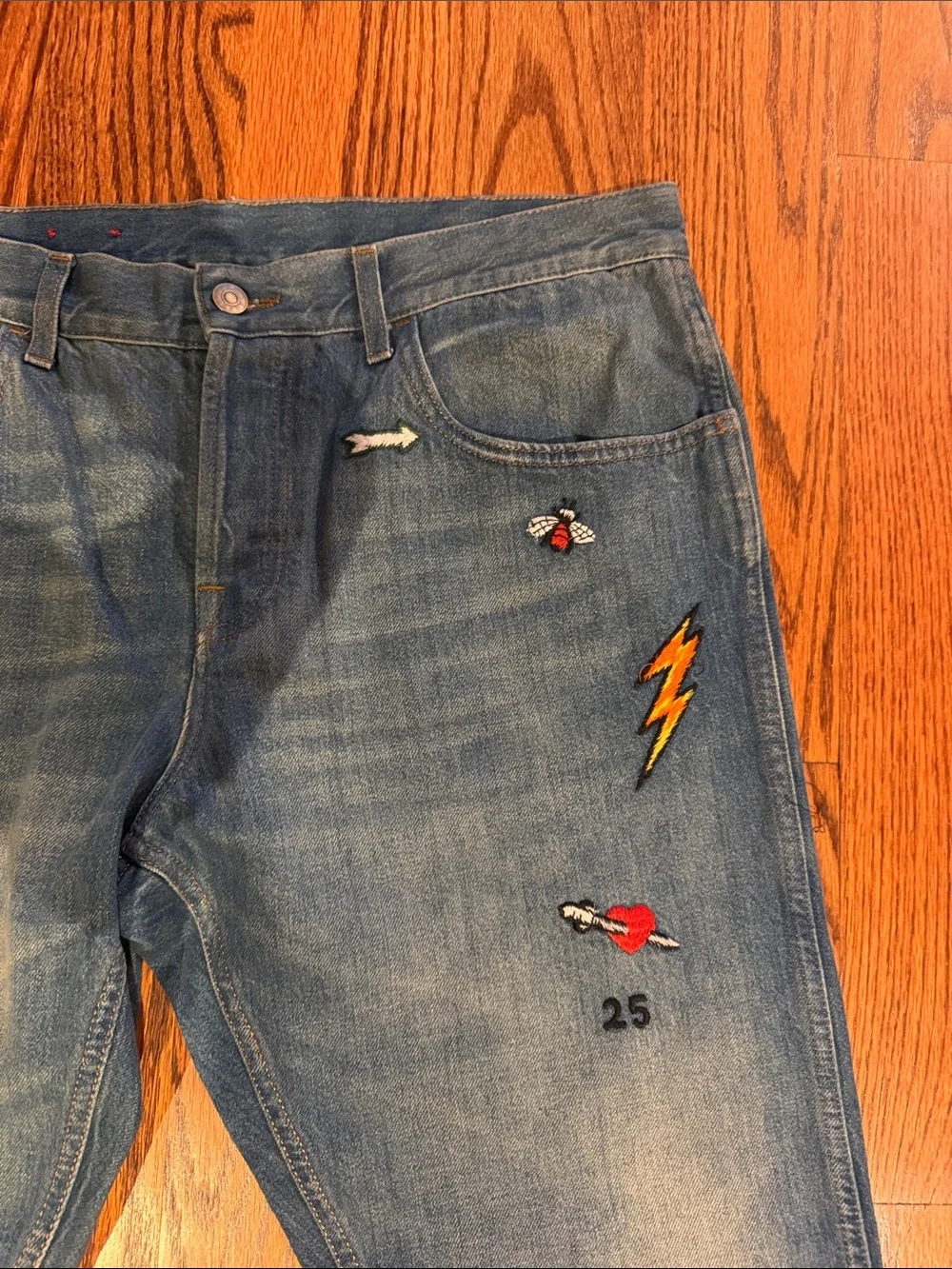 Gucci Light Blue Embroidered Straight Jeans